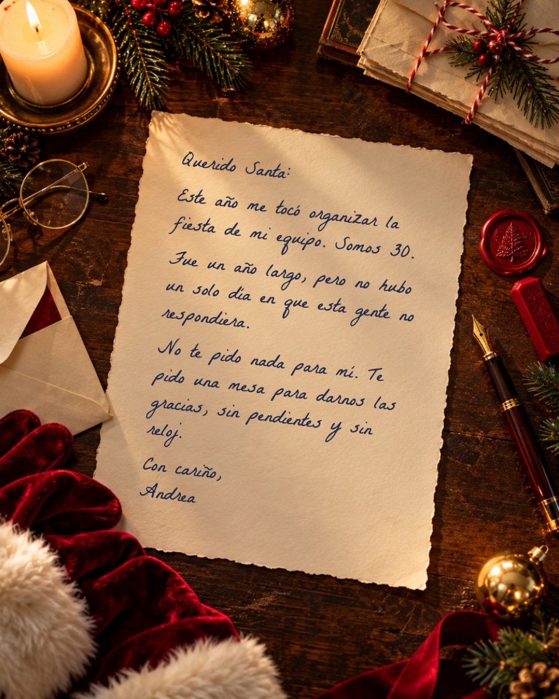 Carta a Santa escrita por quien organiza la fiesta